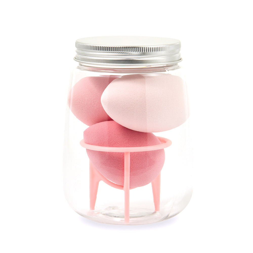 JMT-136906 Hydrophilic Polyurethane Cosmetic Sponge Set with Holder and Clear Storage Jar