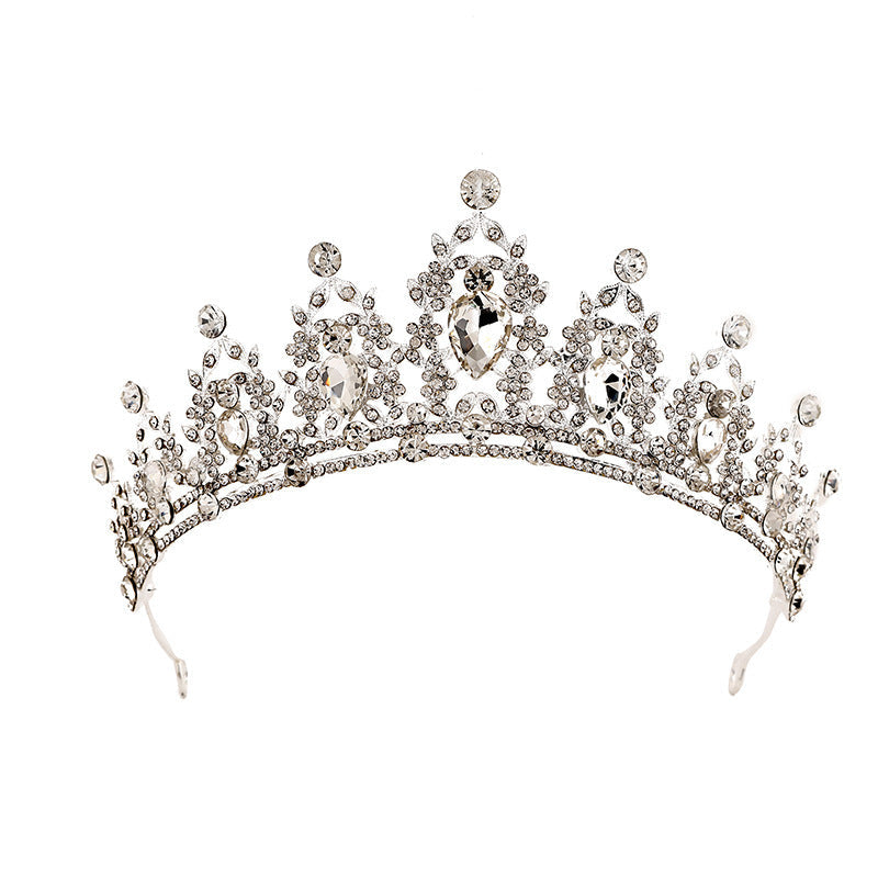 JMT-137290 Water Diamond Alloy Crown Headwear with White Crystals for Women