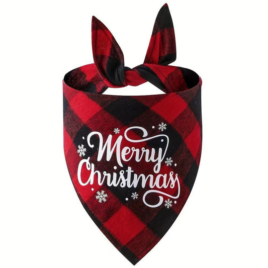 JMT-137546 Christmas Plaid Triangular Pet Scarf - Cotton Polyester, Various Festive Designs and Colors, Perfect for All Seasons
