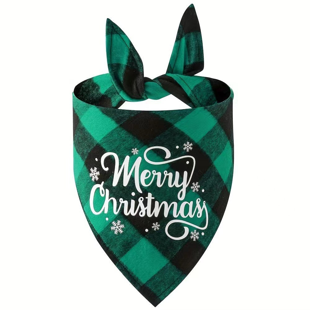 JMT-137546 Christmas Plaid Triangular Pet Scarf - Cotton Polyester, Various Festive Designs and Colors, Perfect for All Seasons
