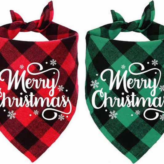 JMT-137546 Christmas Plaid Triangular Pet Scarf - Cotton Polyester, Various Festive Designs and Colors, Perfect for All Seasons