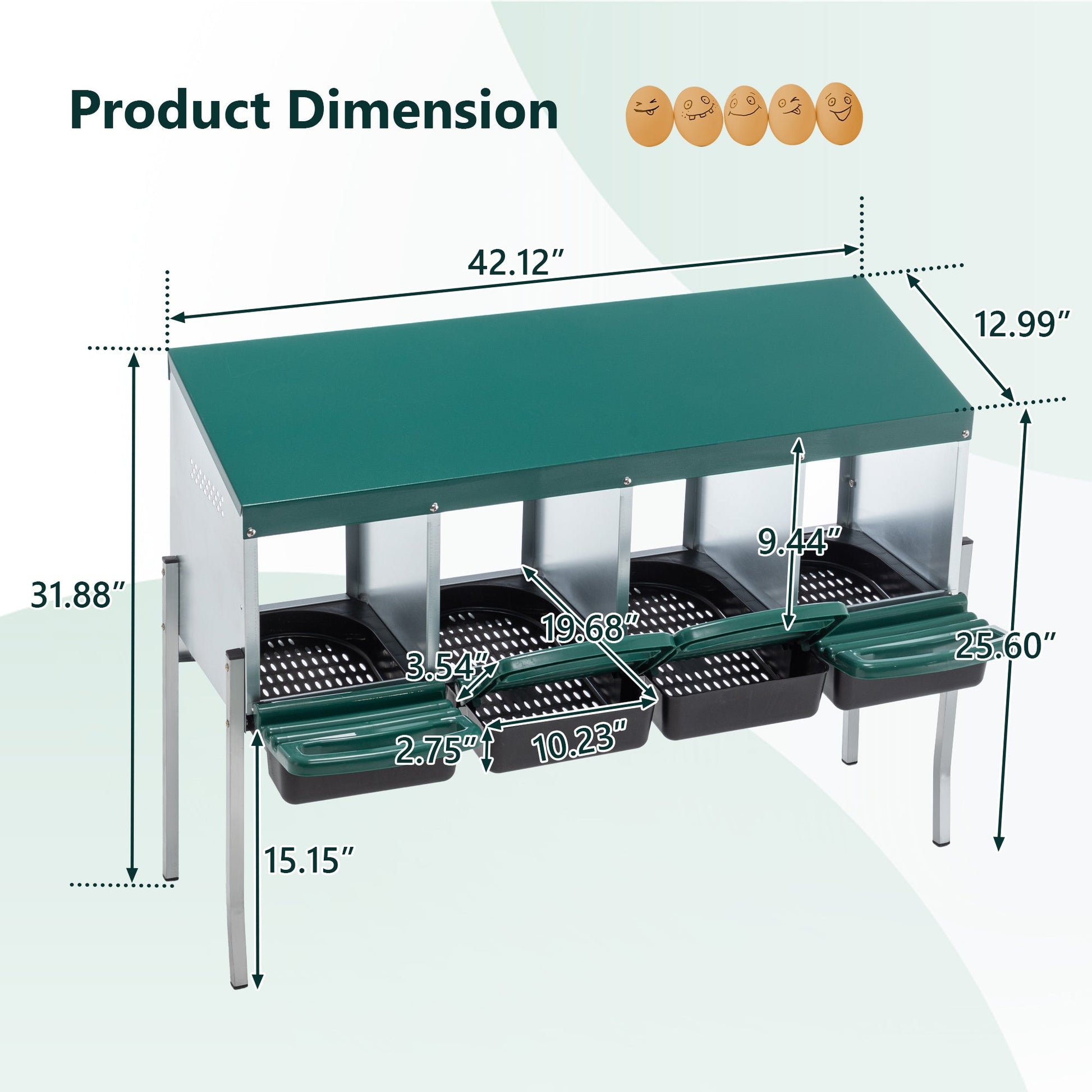 JMT-137930 Galvanized Steel 4-Hole Chicken Nest with Legs and Cover for Easy Egg Collection and Cleaning