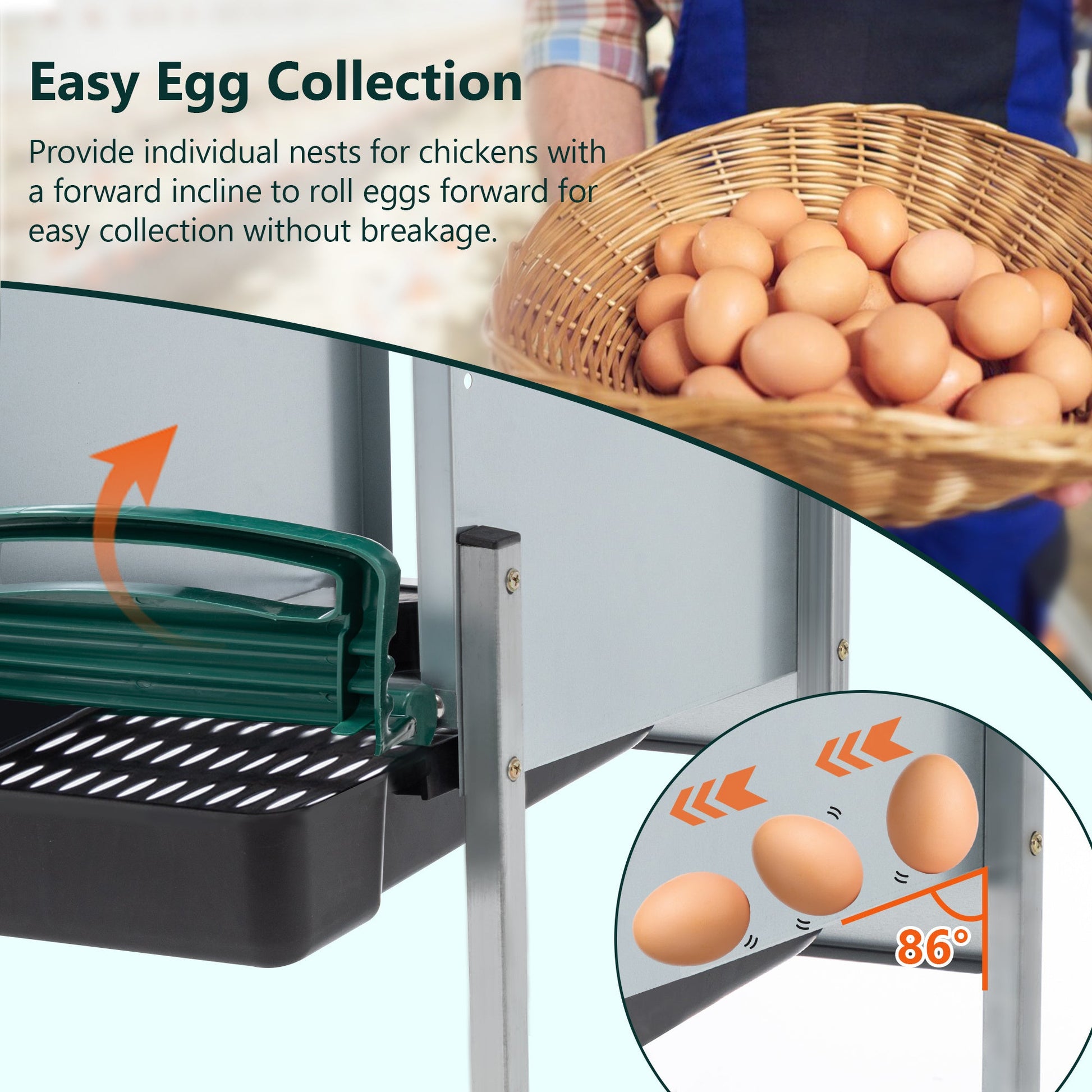 JMT-137930 Galvanized Steel 4-Hole Chicken Nest with Legs and Cover for Easy Egg Collection and Cleaning