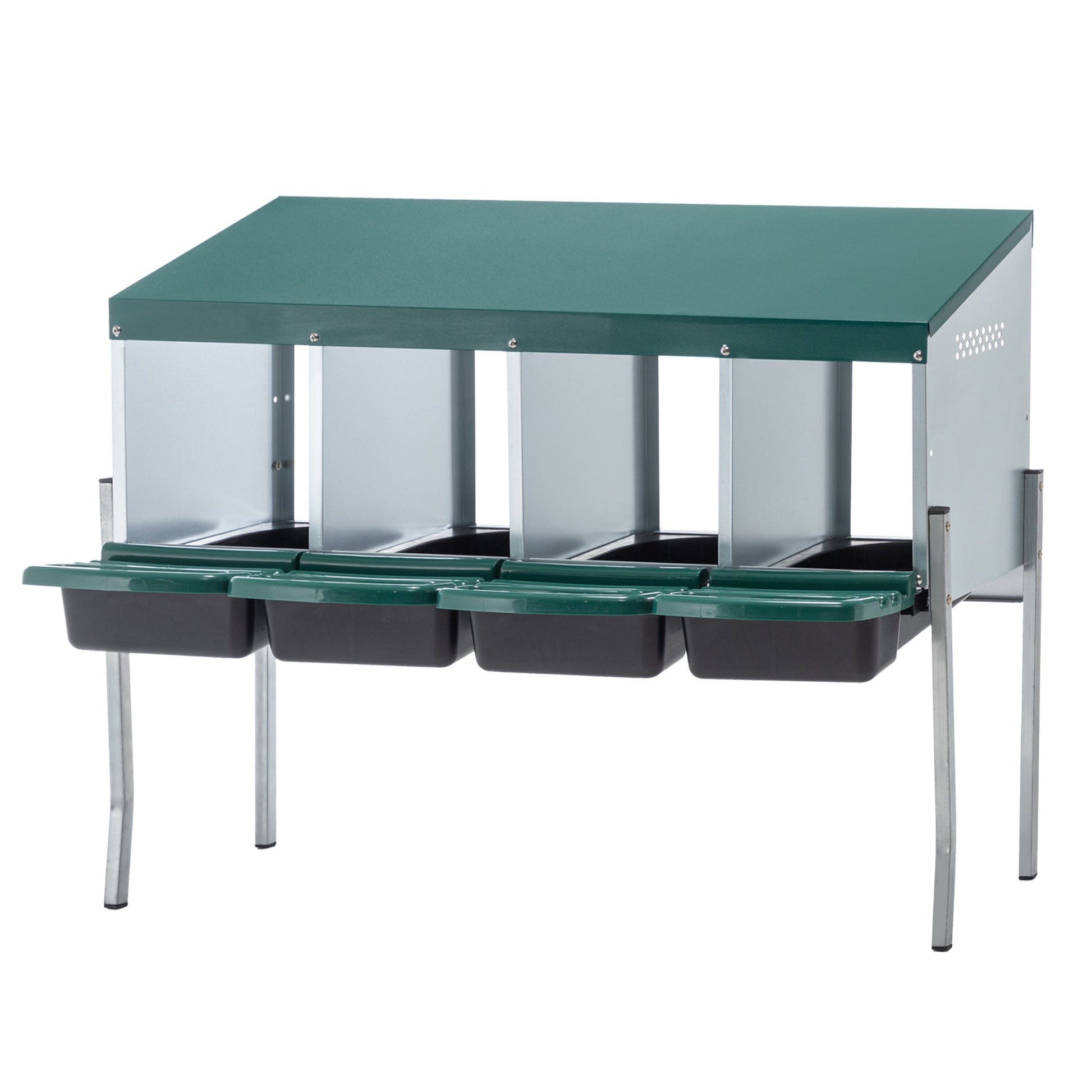 JMT-137930 Galvanized Steel 4-Hole Chicken Nest with Legs and Cover for Easy Egg Collection and Cleaning