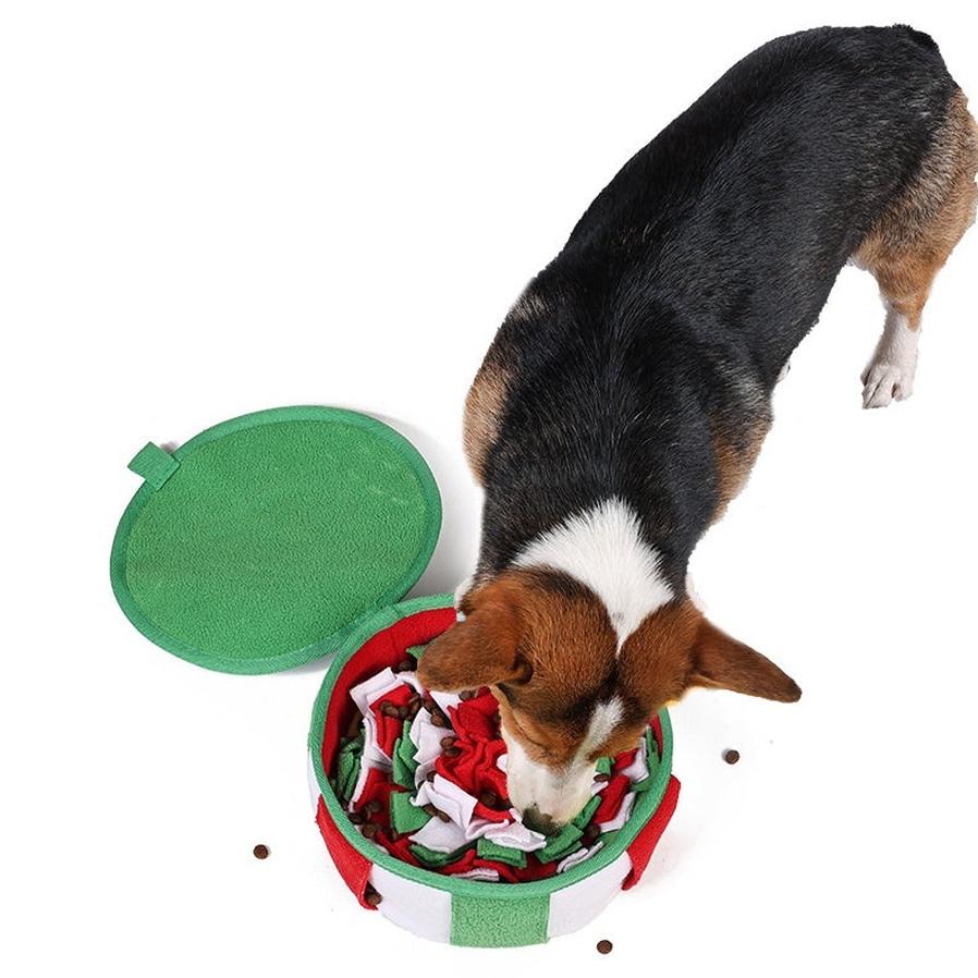 JMT-138058 Interactive Dog Puzzle Smell Mat for Food Hiding - Green & Lemon Yellow, 22x22x8CM, Polar Fleece Material