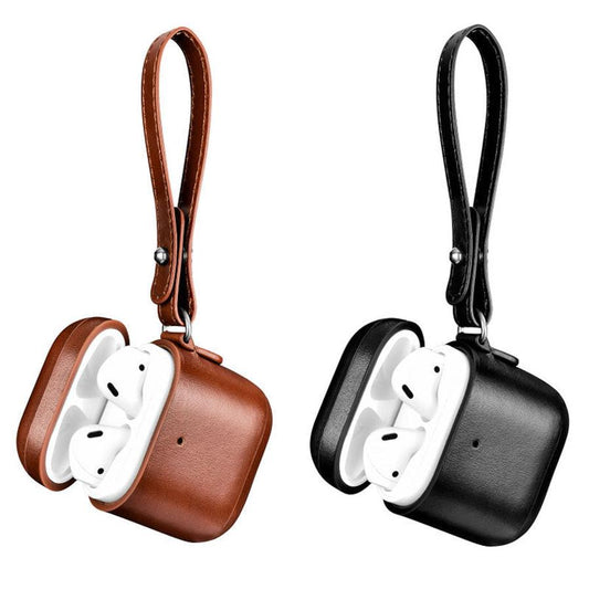 JMT-138250 Genuine Leather AirPods Vintage Earphone Case - Universal Fit for AirPods 1/2 with Cord Punch Design