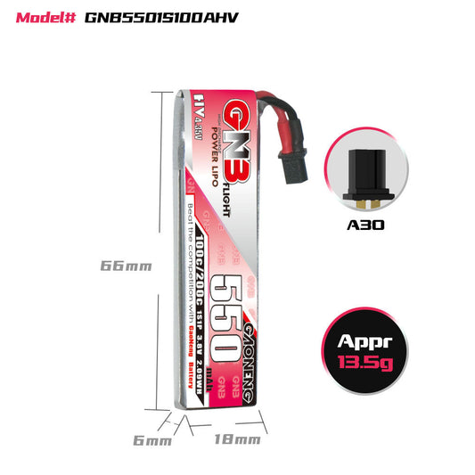 JMT-138250 High Energy 550mAh 1S 3.8V HV Lithium Battery with A30 Plug for Remote Control FPV UAV