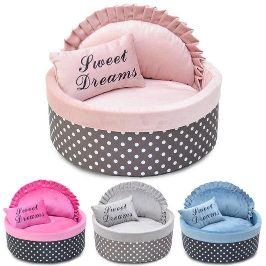 JMT-138378 Cozy Polka Dot Sponge Pet Nest with Pillow – Available in Multiple Colors and Sizes