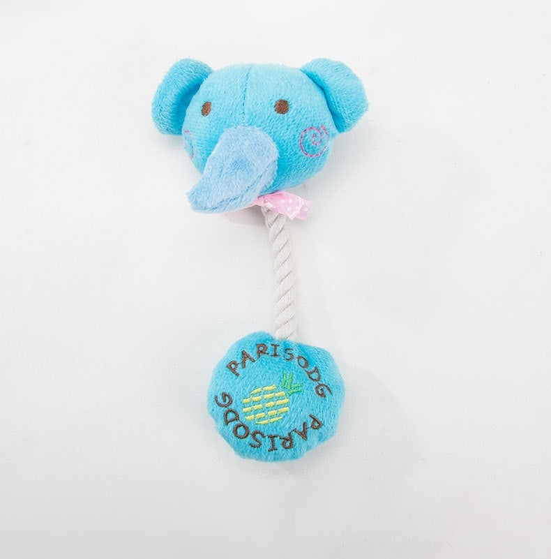 JMT-138890 Plush Animal Sound Toy with Cotton Rope for Dogs - Cow, Frog, Elephant & Bear Options