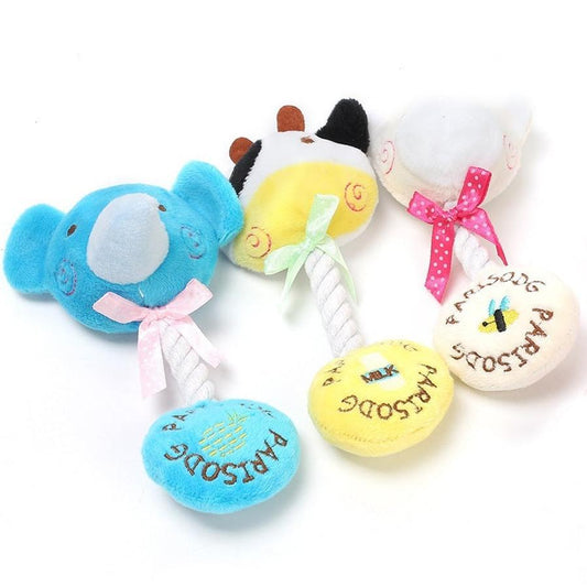JMT-138890 Plush Animal Sound Toy with Cotton Rope for Dogs - Cow, Frog, Elephant & Bear Options