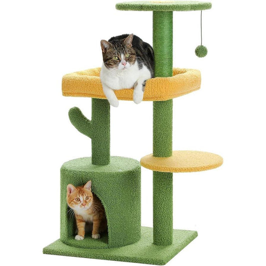 JMT-139082 Cactus Shaped Cat Tower with Scratching Post and Plush Bed for Indoor Cats