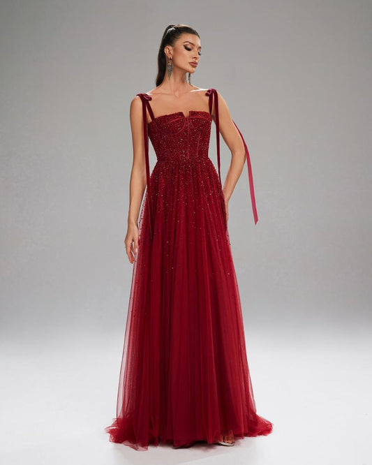 JMT-139146 Elegant Women's Evening Gown in Red, Model SH0199, Perfect for Formal Occasions