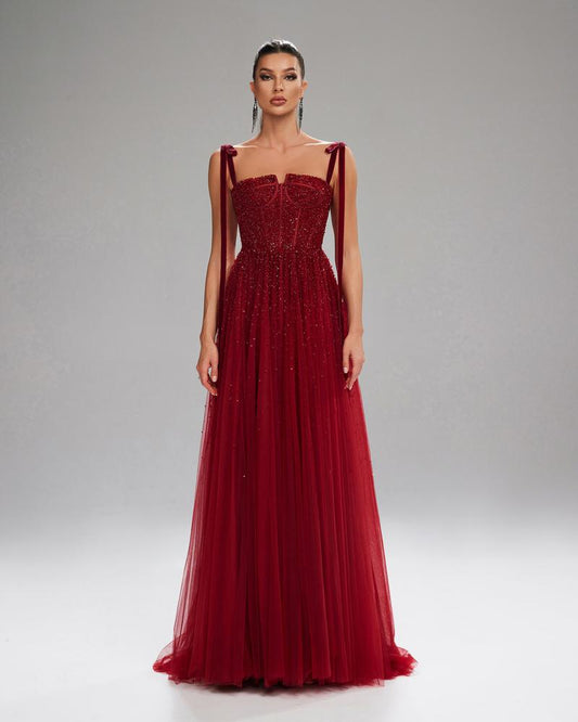 JMT-139146 Elegant Women's Evening Gown in Red, Model SH0199, Perfect for Formal Occasions