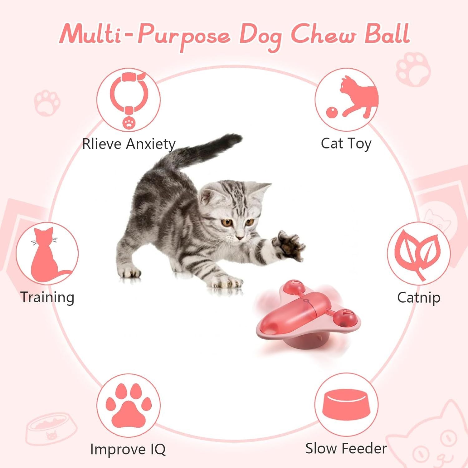 JMT-140042 Interactive Pet Puzzle Toy with Bell and Snack Dispenser for Cats, Dogs, and Small Pets