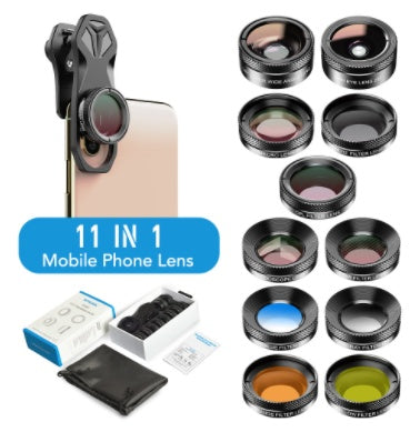 JMT-140746 5-in-1 Mobile Phone Lens Set with Fisheye, Wide Angle, Macro, Teleconverter, and Polarization Options
