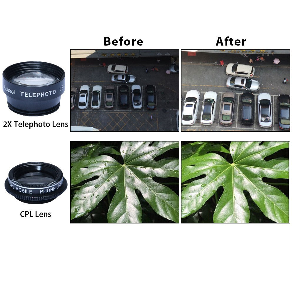 JMT-140746 5-in-1 Mobile Phone Lens Set with Fisheye, Wide Angle, Macro, Teleconverter, and Polarization Options