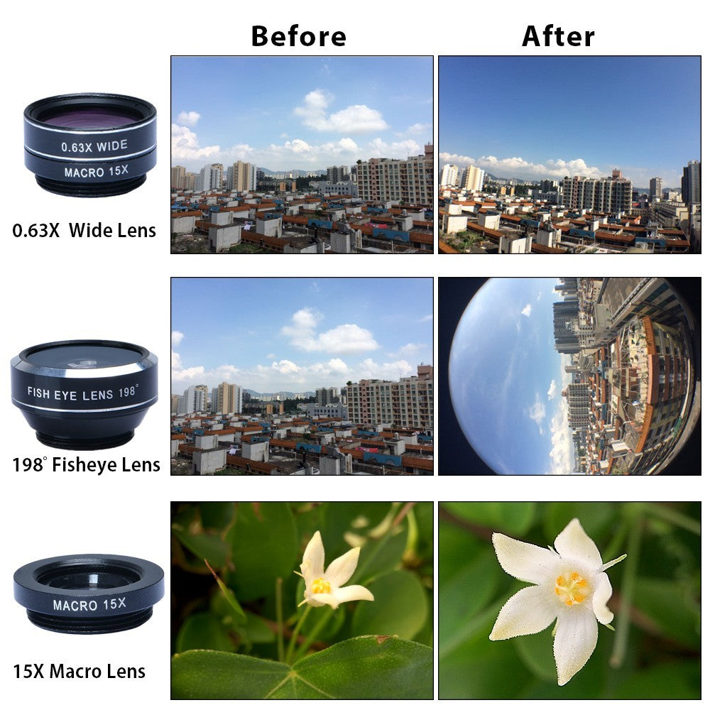 JMT-140746 5-in-1 Mobile Phone Lens Set with Fisheye, Wide Angle, Macro, Teleconverter, and Polarization Options