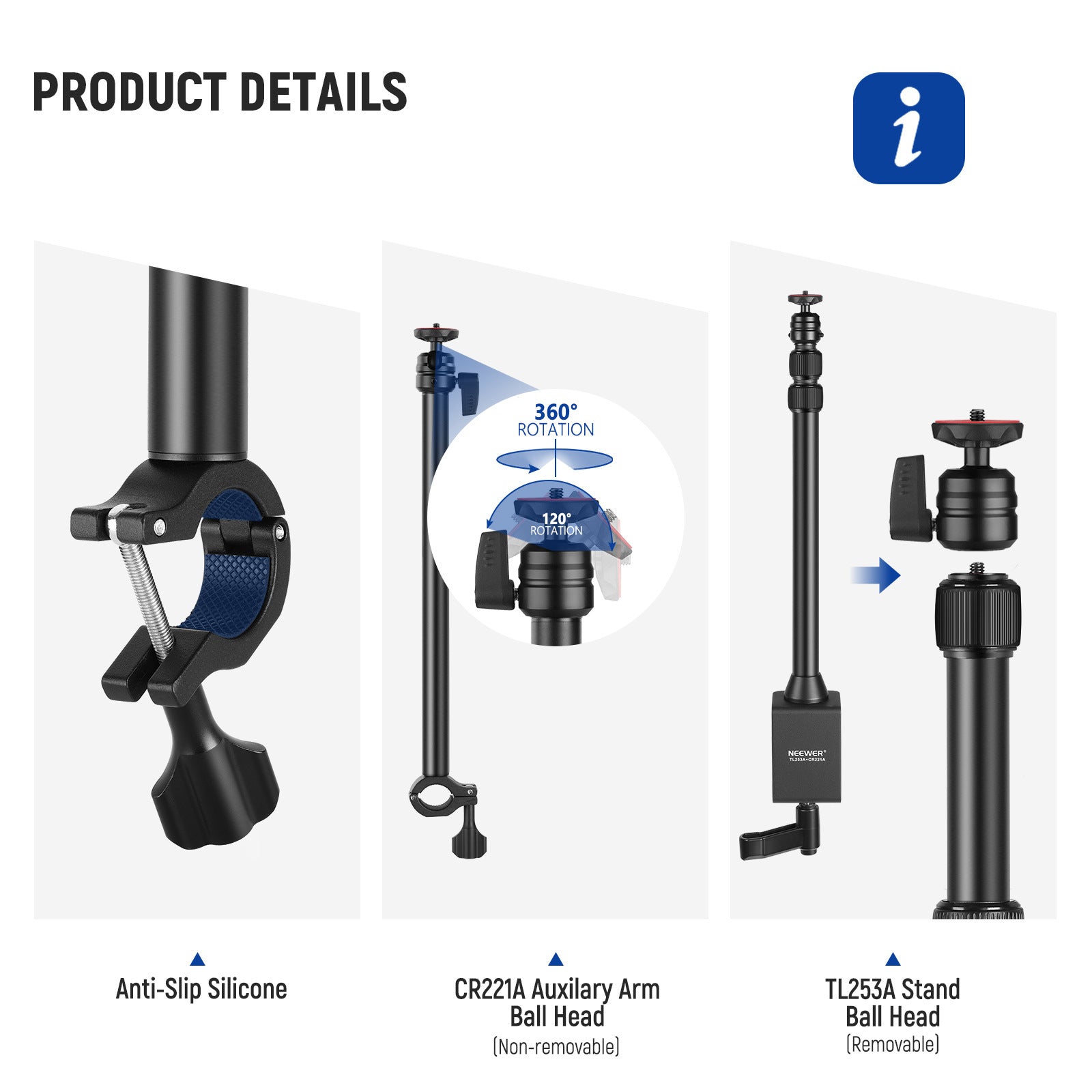 JMT-141066 Adjustable Metal Desktop Photography Stand with Cross Arm, Load Bearing 1KG