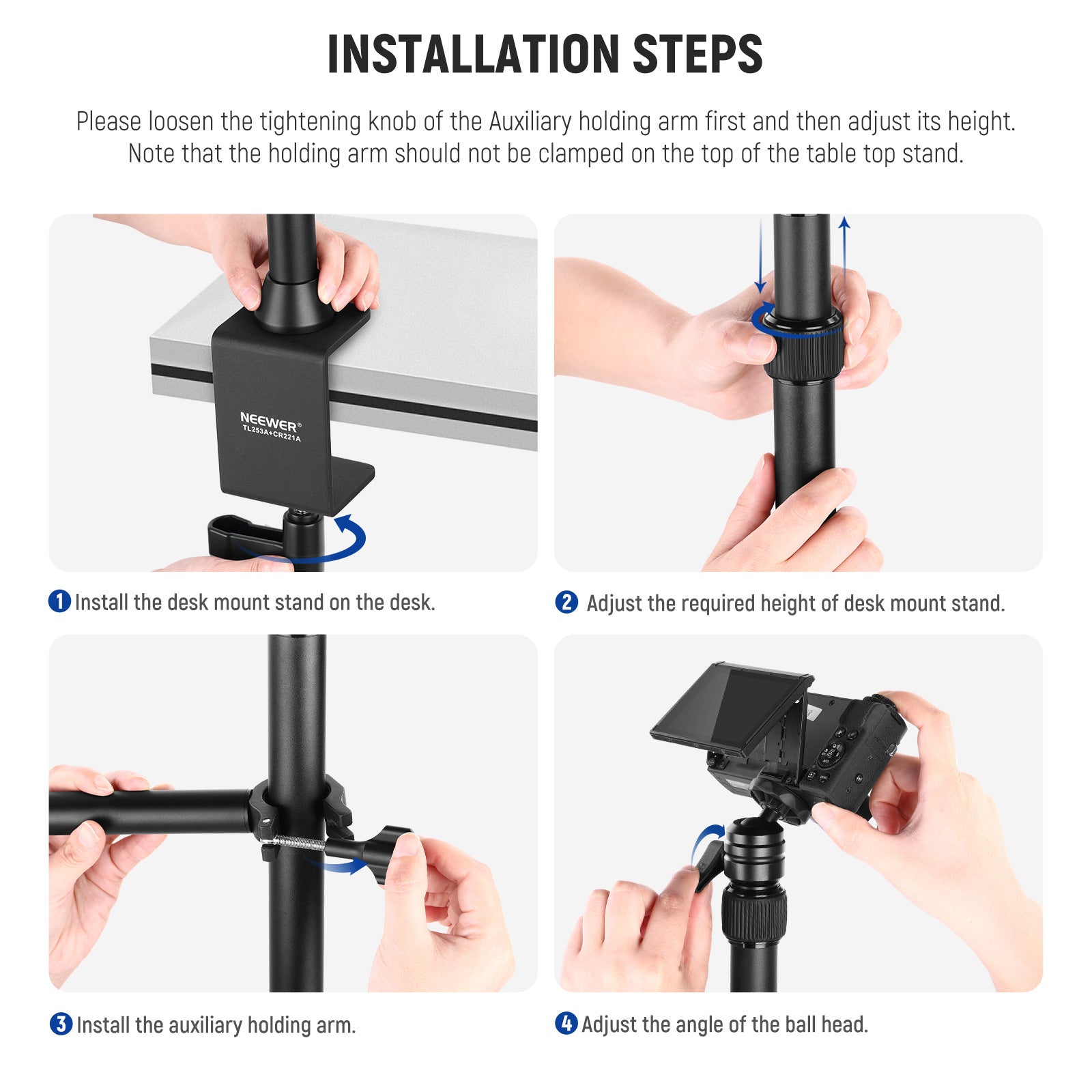 JMT-141066 Adjustable Metal Desktop Photography Stand with Cross Arm, Load Bearing 1KG