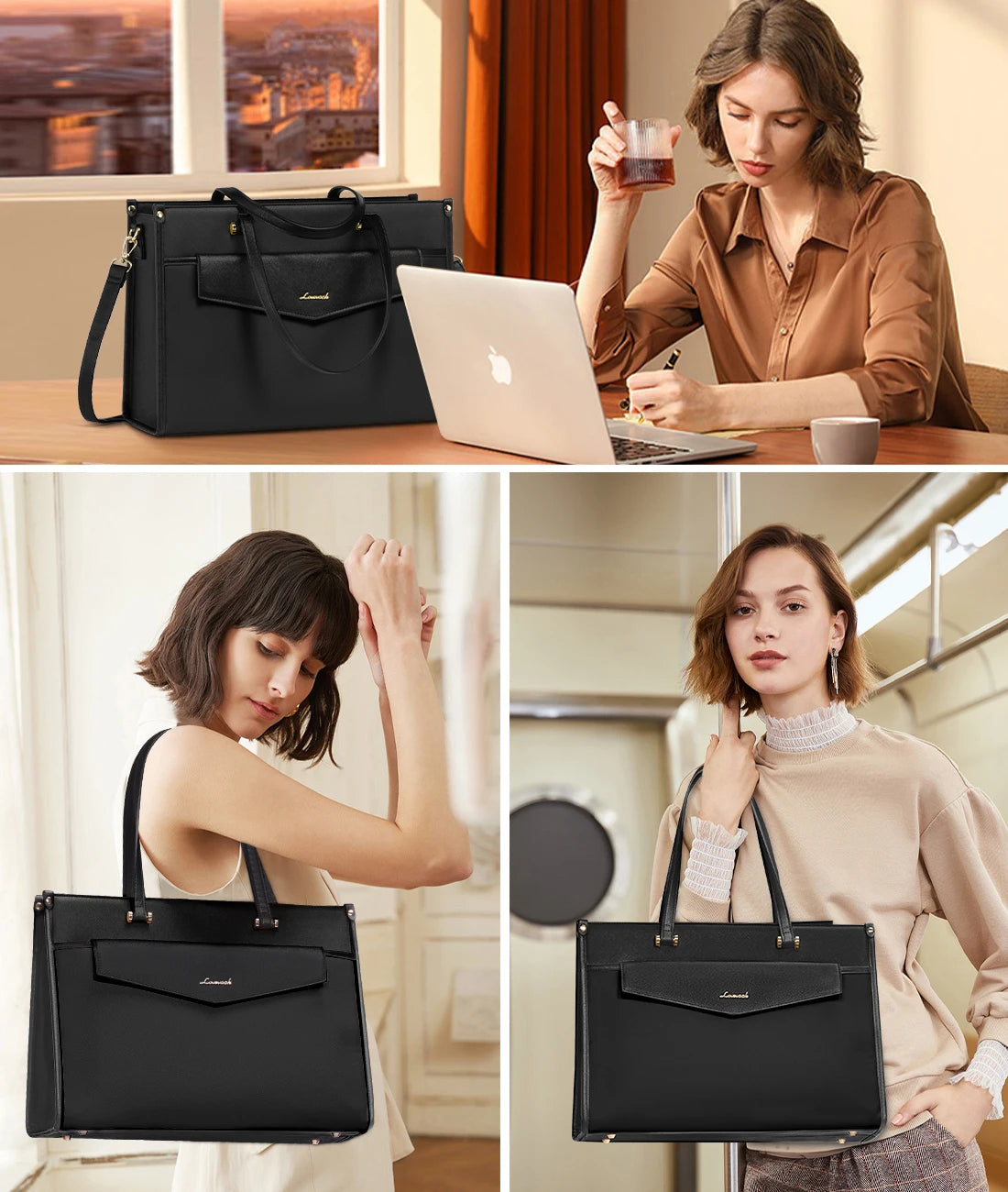 JMT-141194 Waterproof Leather Laptop Tote Bag for 15.6-Inch Devices - Professional Briefcase for Work and Travel