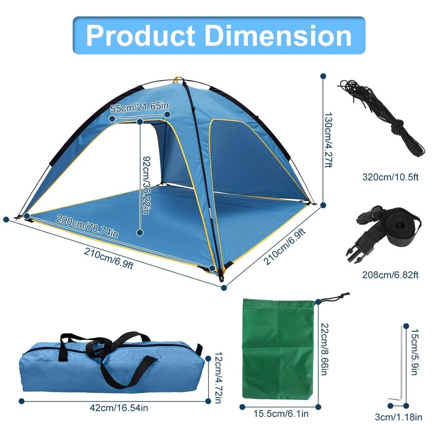 JMT-141258 4-6 Person Waterproof Beach Canopy Tent with UPF50 Sun Protection and Carry Bag for Outdoor Activities