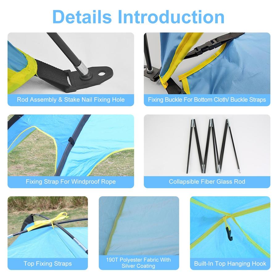 JMT-141258 4-6 Person Waterproof Beach Canopy Tent with UPF50 Sun Protection and Carry Bag for Outdoor Activities