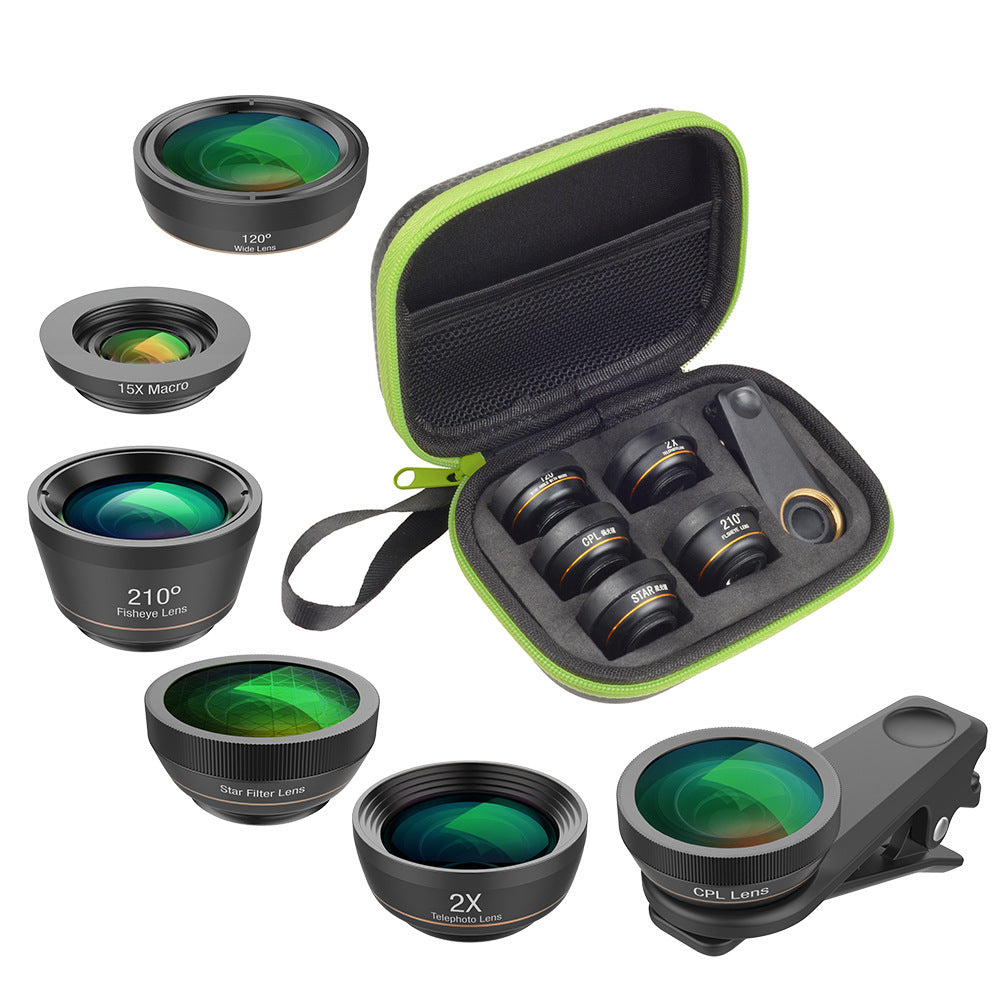JMT-141386 6 in 1 Universal Mobile Phone Camera Lens Kit with Fisheye, Wide Angle, Macro, Telephoto, CPL, and Star Filter