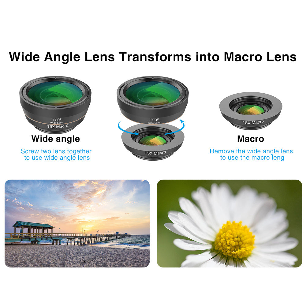 JMT-141386 6 in 1 Universal Mobile Phone Camera Lens Kit with Fisheye, Wide Angle, Macro, Telephoto, CPL, and Star Filter