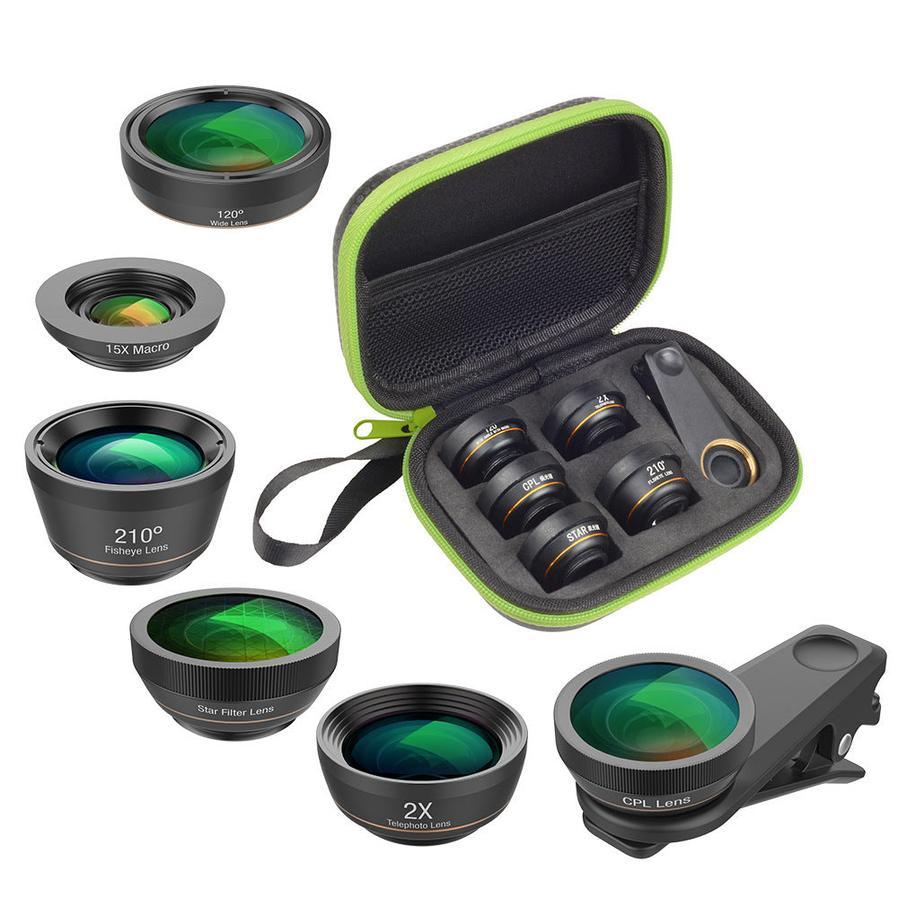 JMT-141386 6 in 1 Universal Mobile Phone Camera Lens Kit with Fisheye, Wide Angle, Macro, Telephoto, CPL, and Star Filter