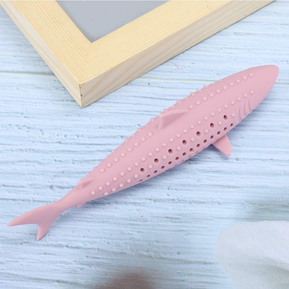 JMT-141514 Catnip-Infused Silicone Fish Shape Chew Toy for Dental Care and Playtime