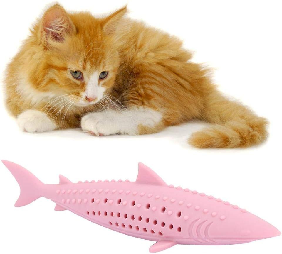 JMT-141514 Catnip-Infused Silicone Fish Shape Chew Toy for Dental Care and Playtime