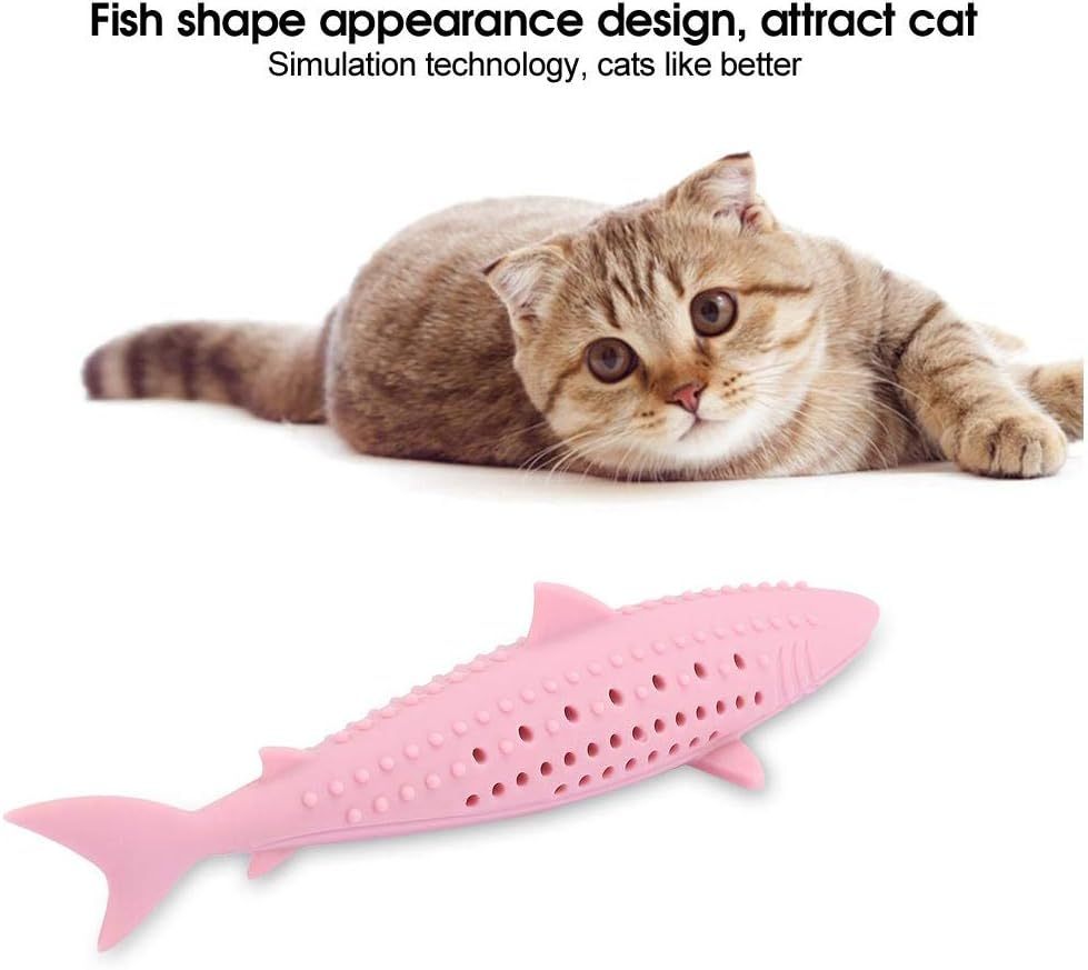JMT-141514 Catnip-Infused Silicone Fish Shape Chew Toy for Dental Care and Playtime