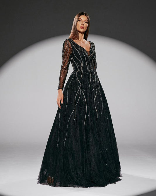 JMT-141770 Elegant Black Evening Dress - Model 0065 for Sophisticated Occasions