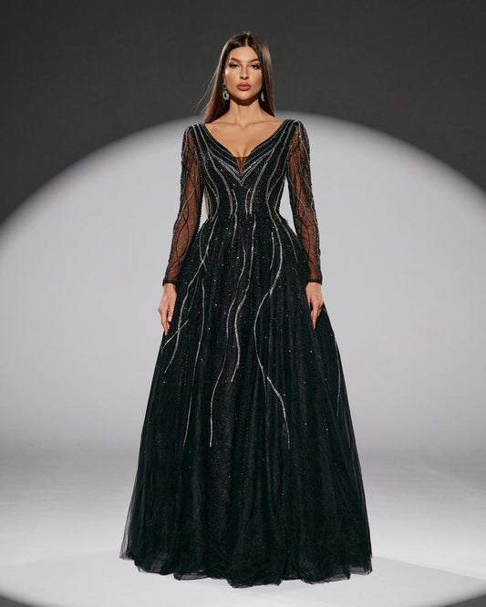 JMT-141770 Elegant Black Evening Dress - Model 0065 for Sophisticated Occasions