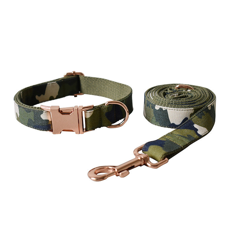 JMT-142026 Army Green Camouflage Polyester Dog Collar and Leash Set for All Seasons in Sizes S, M, L, XL