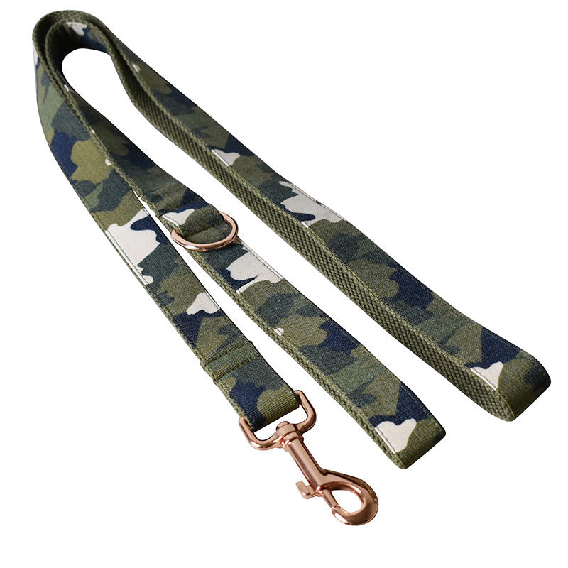 JMT-142026 Army Green Camouflage Polyester Dog Collar and Leash Set for All Seasons in Sizes S, M, L, XL