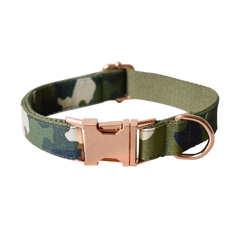 JMT-142026 Army Green Camouflage Polyester Dog Collar and Leash Set for All Seasons in Sizes S, M, L, XL
