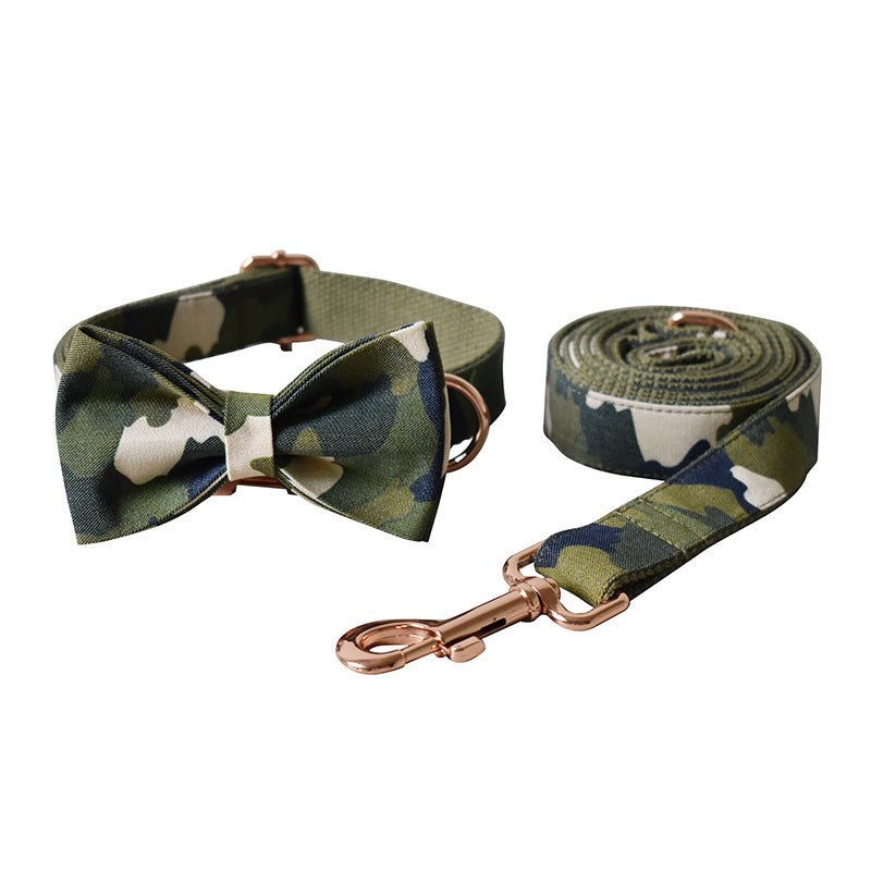 JMT-142026 Army Green Camouflage Polyester Dog Collar and Leash Set for All Seasons in Sizes S, M, L, XL