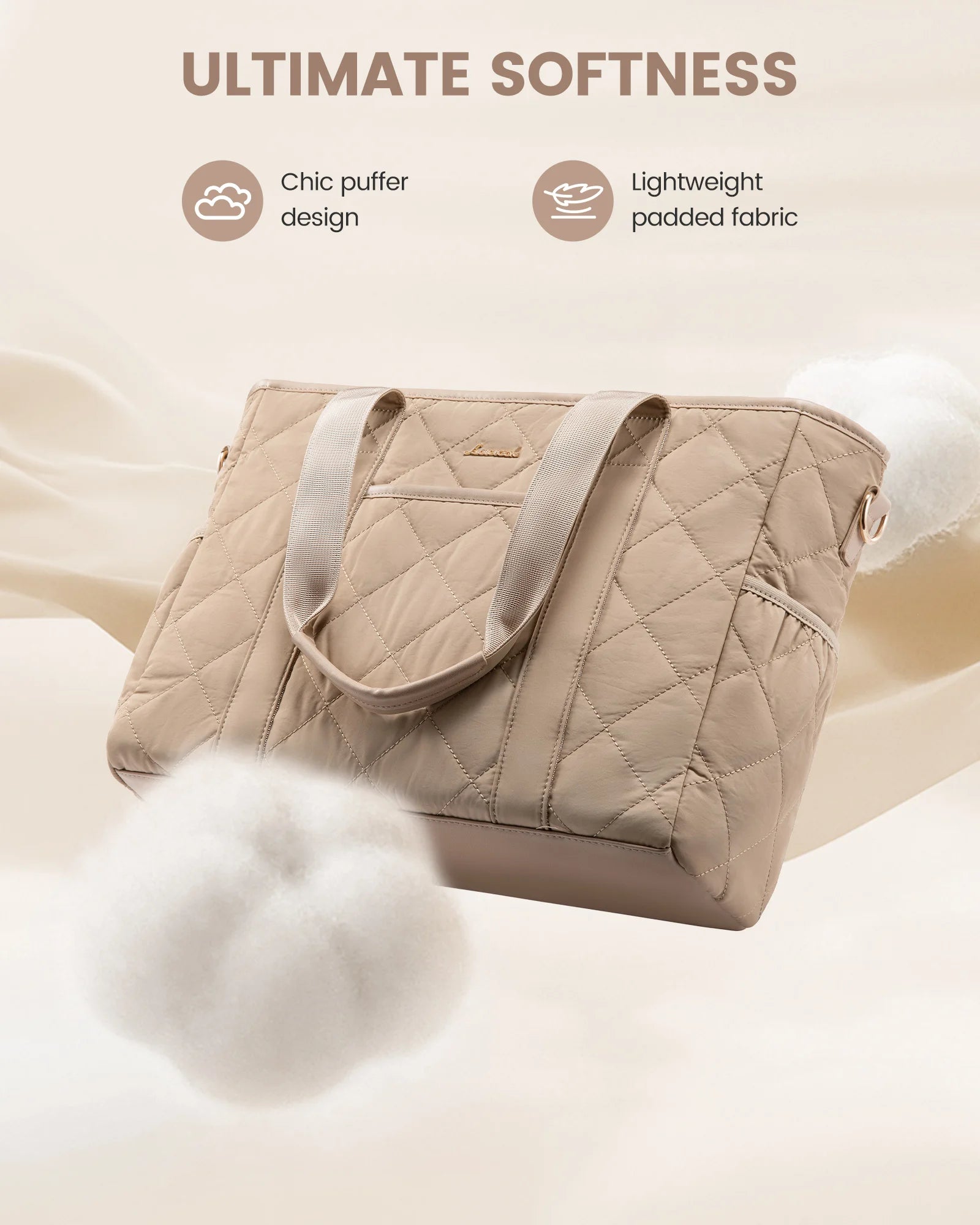 JMT-142346 Quilted Puffer 15.6 Inch Laptop Tote Handbag Set for Women - Lightweight Shoulder Bag with Storage Compartments
