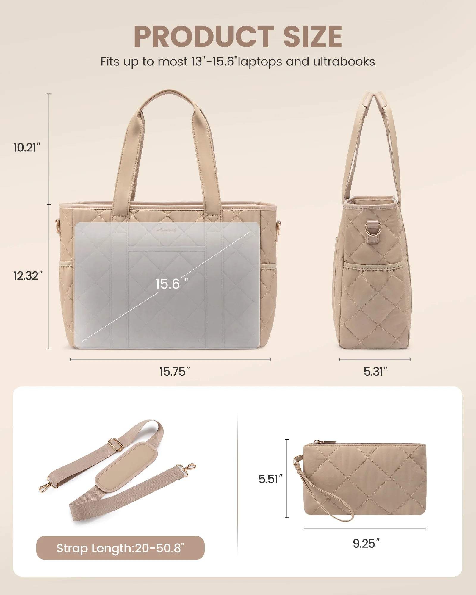JMT-142346 Quilted Puffer 15.6 Inch Laptop Tote Handbag Set for Women - Lightweight Shoulder Bag with Storage Compartments
