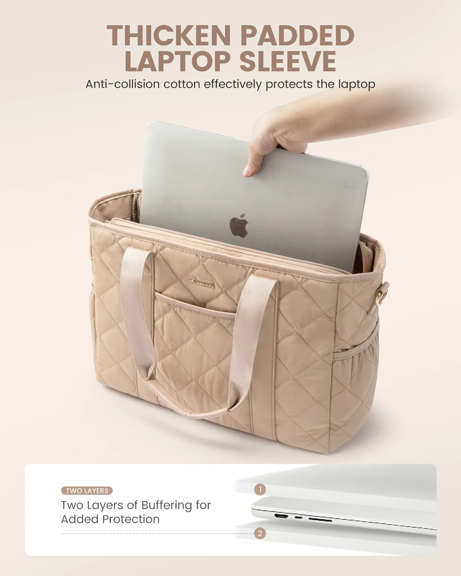 JMT-142346 Quilted Puffer 15.6 Inch Laptop Tote Handbag Set for Women - Lightweight Shoulder Bag with Storage Compartments