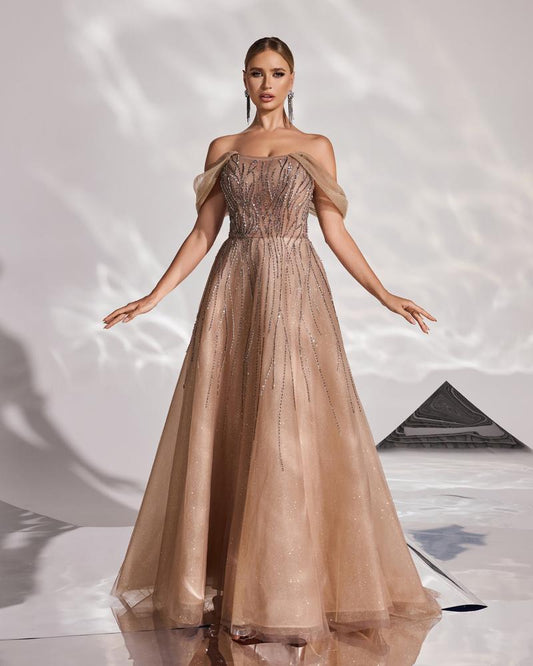 JMT-142602 Elegant Brown Evening Dress for Women - Sophisticated Style for Special Occasions