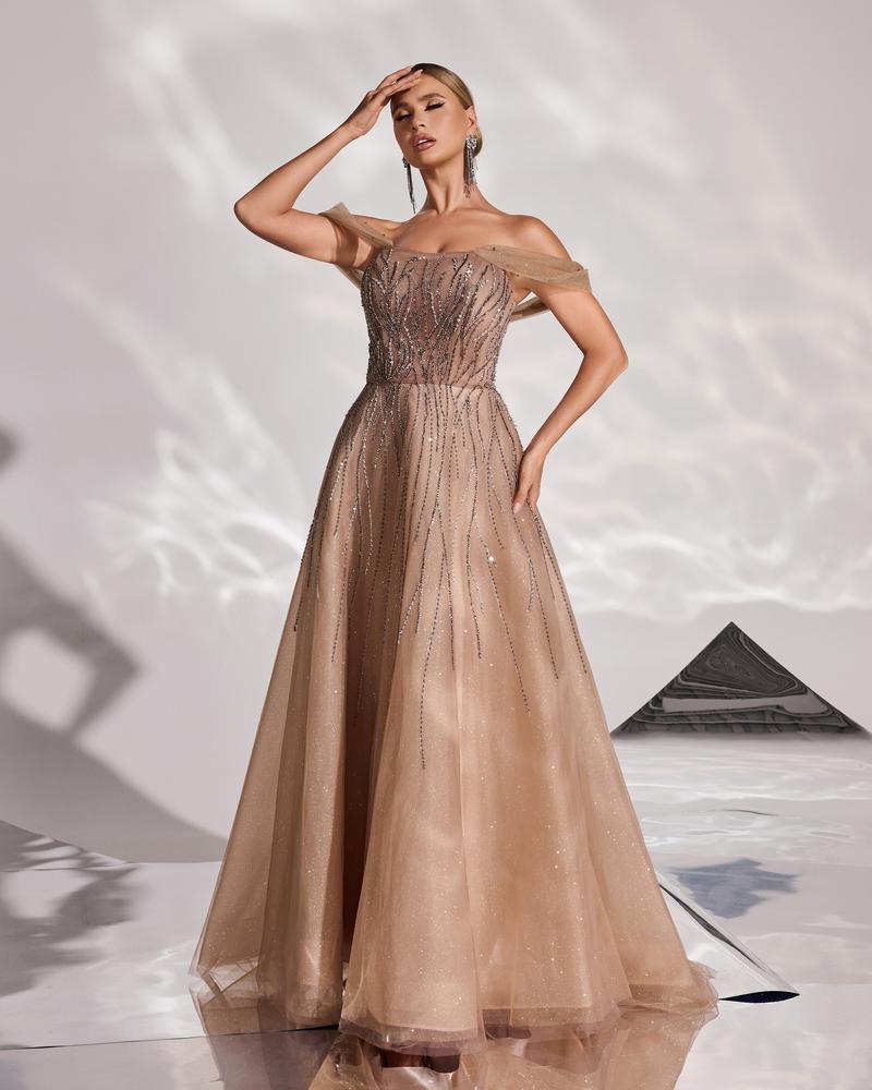 JMT-142602 Elegant Brown Evening Dress for Women - Sophisticated Style for Special Occasions