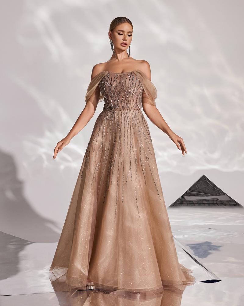 JMT-142602 Elegant Brown Evening Dress for Women - Sophisticated Style for Special Occasions
