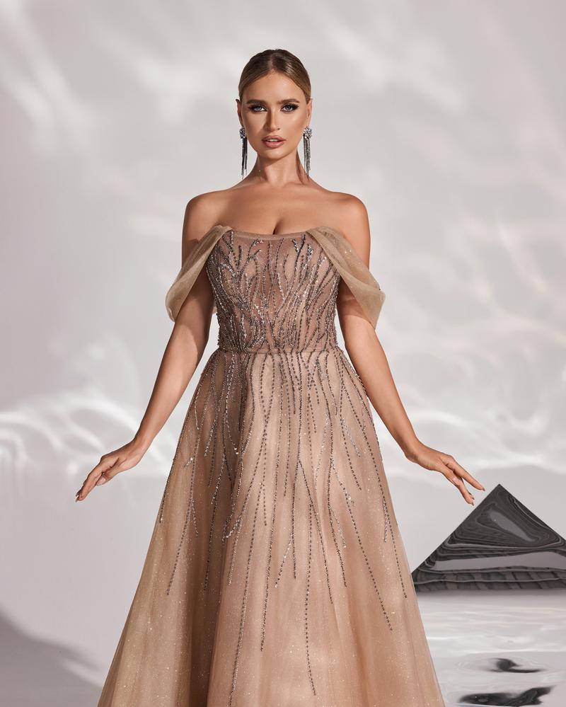 JMT-142602 Elegant Brown Evening Dress for Women - Sophisticated Style for Special Occasions