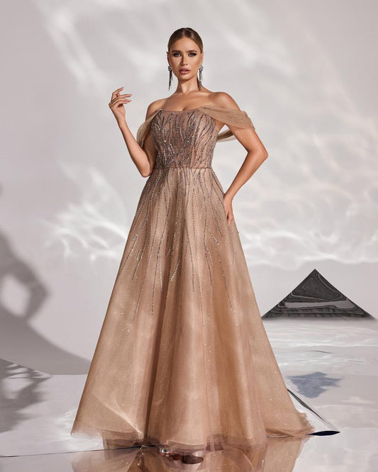JMT-142602 Elegant Brown Evening Dress for Women - Sophisticated Style for Special Occasions