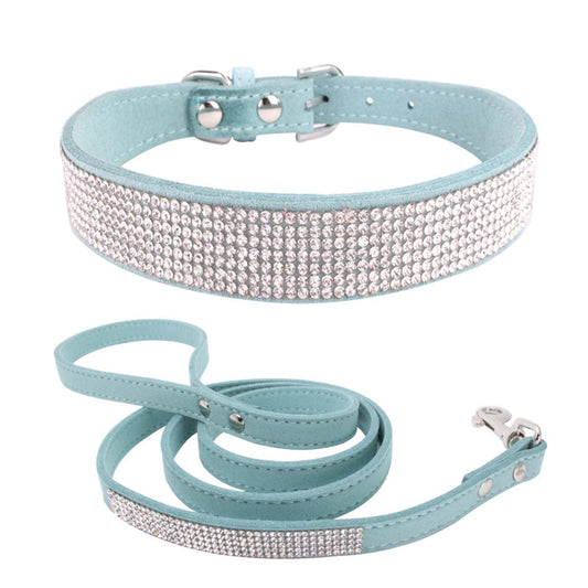 JMT-143178 Removable Water-Resistant Pet Collar with Pull Rope in White Diamond Light Blue