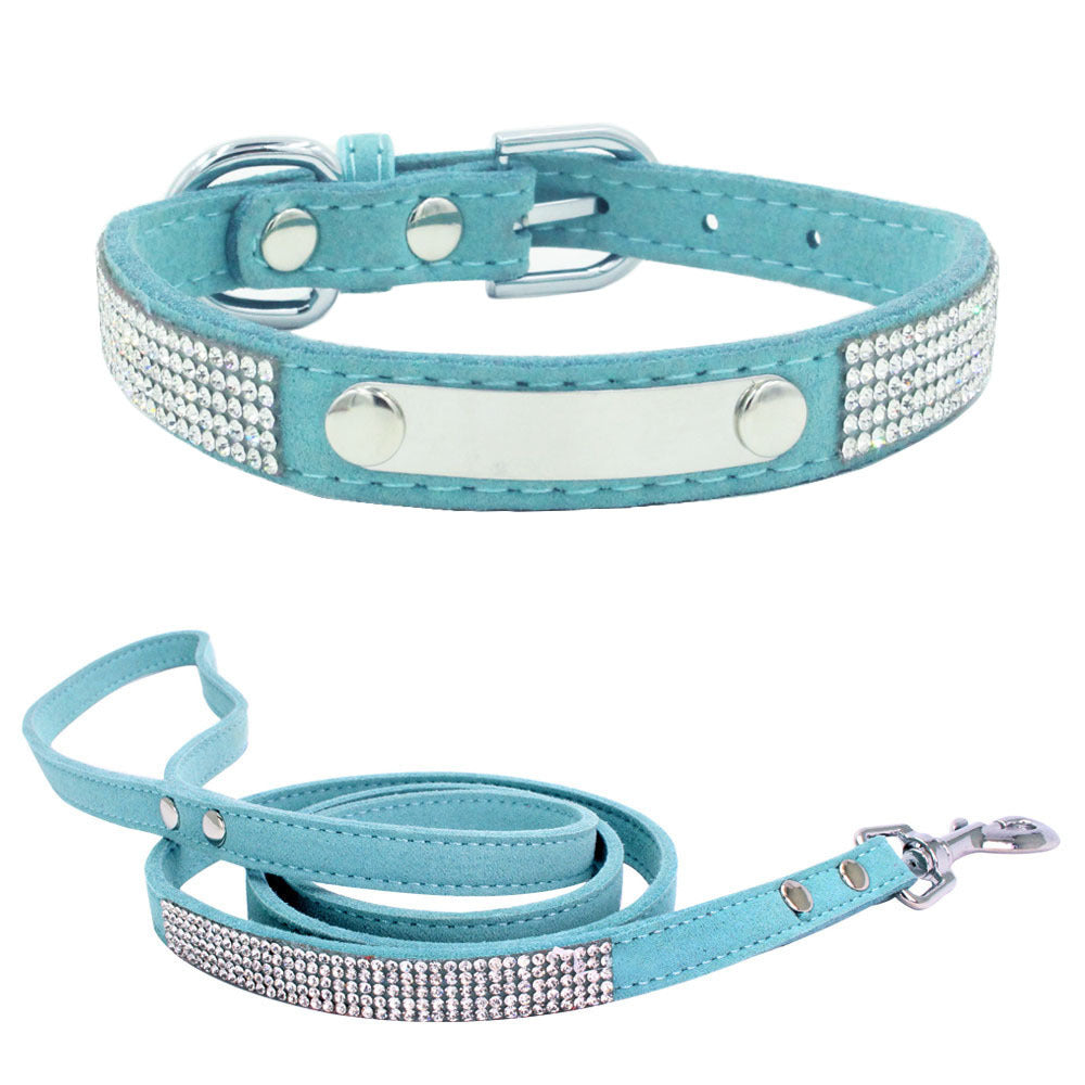 JMT-143178 Removable Water-Resistant Pet Collar with Pull Rope in White Diamond Light Blue