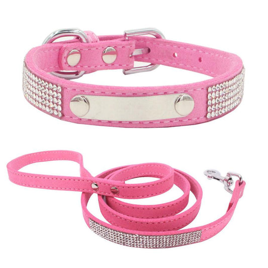 JMT-143178 Removable Water-Resistant Pet Collar with Pull Rope in White Diamond Light Blue