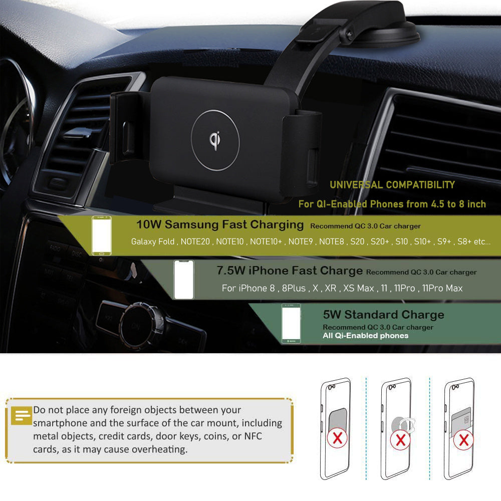 JMT-143370 Wireless Car Charger with Vent and Suction Mount for Qi-Enabled Devices